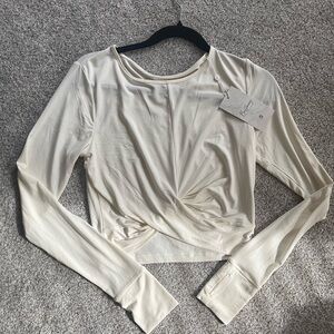 Buffbunny Cream Cropped Long Sleeve Twist Top